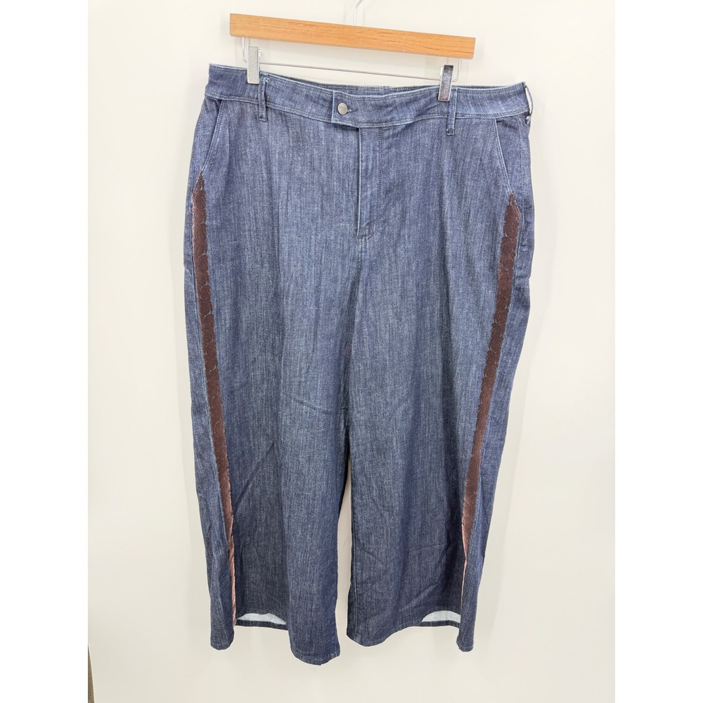 NYDJ‎ Mona Wide Leg Jeans Women 18W Blue purple velvet paisley Side Stripe